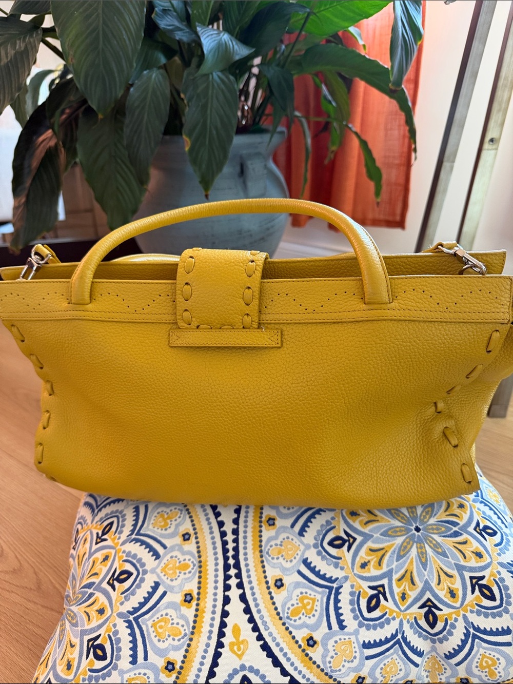 BCBGMaxAzria Yellow Leather Top-Handle Satchel